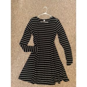 Black and white striped long sleeve dress